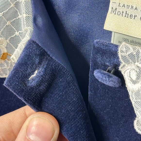 Vintage 90s Laura Ashley Mother Child Girls 9 Tartan Dress Blue Plaid Velvet - Picture 5 of 10